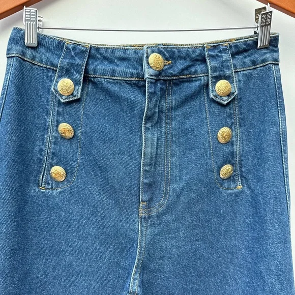 Exquise Aleron Wide Leg Jeans Womens 6 High Rise Button Sailor Blue Denim - Picture 3 of 12